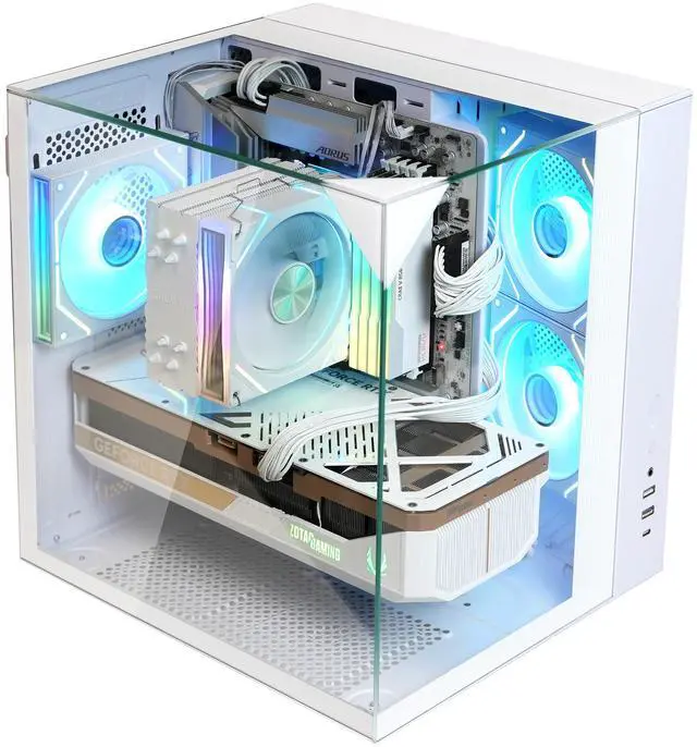 Main image of Zalman ZQBE ATX-Mid Tower Gaming PC Case - 3 x 120mm PWM ARGB Fans with Multi-Port PWM Hub/ARGB Controller Included, Three-Sided Full Panoramic Tempered Glass Panels, USB Type-C, White