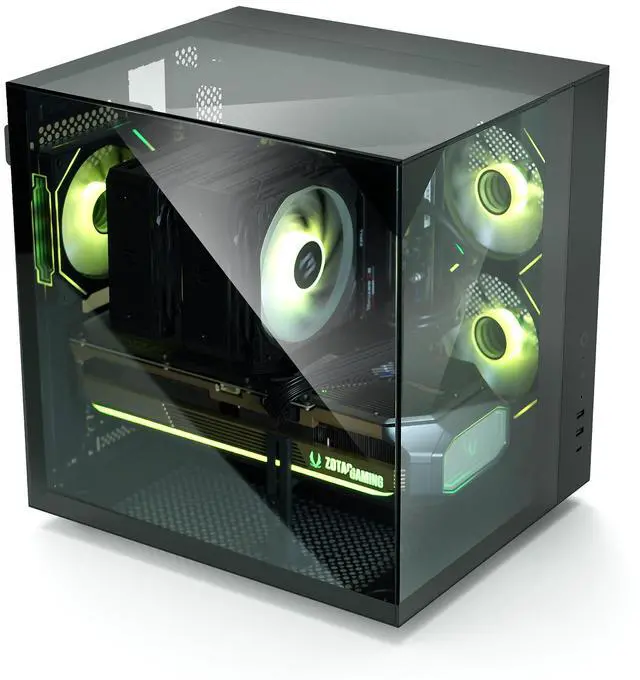 Alt view image 2 of 7 - Zalman ZQBE ATX-Mid Tower Gaming PC Case - 3 x 120mm PWM ARGB Fans with Multi-Port PWM Hub/ARGB Controller Included, Three-Sided Full Panoramic Tempered Glass Panels, USB Type-C, Black