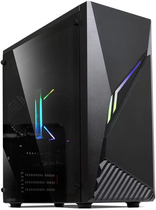Main image of Zalman Raven ATX Mid-Tower Budget Gaming PC Case, RGB Lighting Strip w/ Control Button, Tinted Tempered Glass Side Panel, USB 3.0, 1 x Preinstalled 120mm Fan