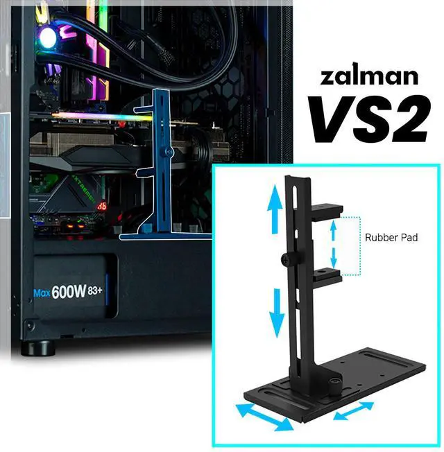 Alt view image 6 of 6 - Zalman VS2 GPU Support Bracket, Screw Mount Graphics Card Brace, Adjustable Anti-Sag GPU Holder, Video Card Support Stand, Fits PSU Shroud or Fan Screw Mount