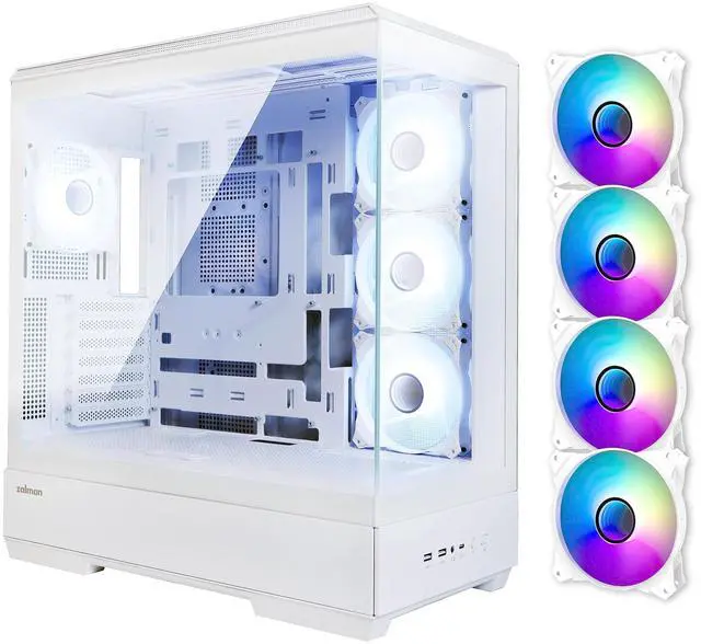 Main image of Zalman P50 ATX Mid-Tower PC Case - 4 x IF120 Infinity Mirror ARGB Fans Included, Panoramic Tempered Glass, Hinged Cable Management Doors, Supports BTF Back-Connect Motherboards, White