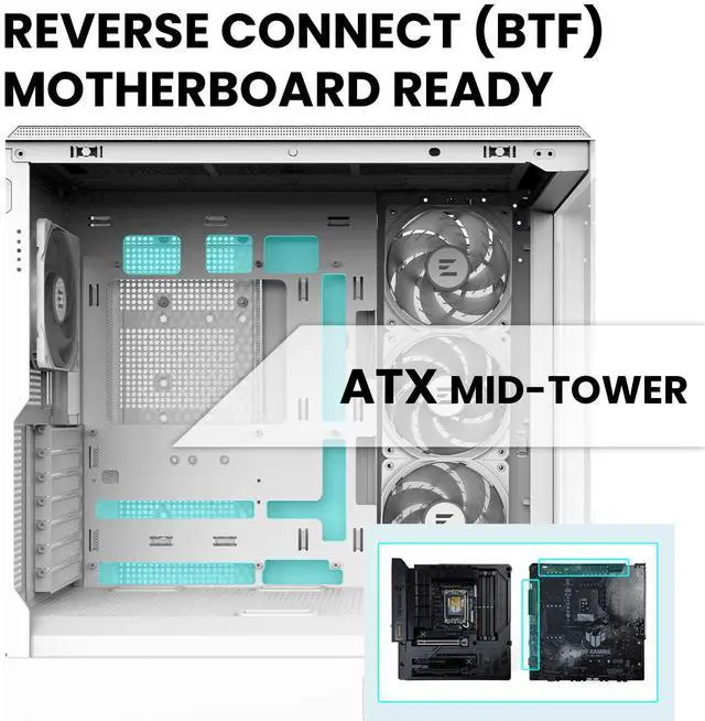 Alt view image 6 of 7 - Zalman P50 ATX Mid-Tower PC Case - 4 x IF120 Infinity Mirror ARGB Fans Included, Panoramic Tempered Glass, Hinged Cable Management Doors, Supports BTF Back-Connect Motherboards, White