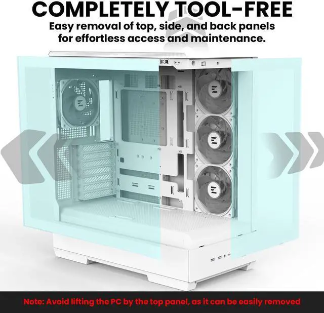 Alt view image 4 of 7 - Zalman P50 ATX Mid-Tower PC Case - 4 x IF120 Infinity Mirror ARGB Fans Included, Panoramic Tempered Glass, Hinged Cable Management Doors, Supports BTF Back-Connect Motherboards, White