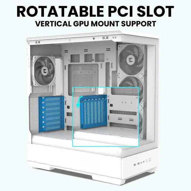 Alt view image 5 of 7 - Zalman P50 ATX Mid-Tower PC Case - 4 x IF120 Infinity Mirror ARGB Fans Included, Panoramic Tempered Glass, Hinged Cable Management Doors, Supports BTF Back-Connect Motherboards, White