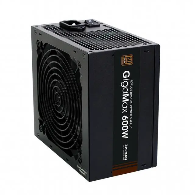 Main image of Zalman GigaMax 600W ATX Power Supply 80+ Plus Certified PSU Reliable ATX 12V PSU with 105°C Capacitors, Low Noise 120mm Quiet HDB Fan, Active PFC, 6+2 PCIe Connectors, RoHS Compliant, Non-Modular