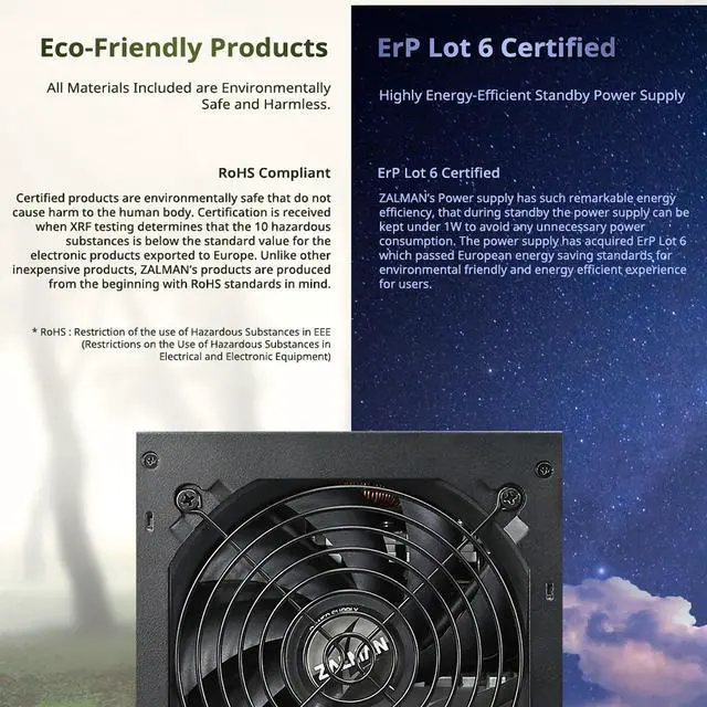 Alt view image 7 of 7 - Zalman GigaMax 600W ATX Power Supply 80+ Plus Certified PSU Reliable ATX 12V PSU with 105°C Capacitors, Low Noise 120mm Quiet HDB Fan, Active PFC, 6+2 PCIe Connectors, RoHS Compliant, Non-Modular