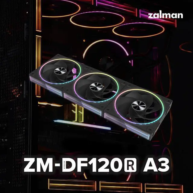 Alt view image 2 of 7 - Zalman DF120 A3 3-Pack 120mm ARGB Case Fans, 2300 RPM, Dual Ball Bearing, Cable-Free Pogo Pin Connection, Daisy-Chain Design, Infinity Mirror ARGB Lighting, Magnetic Cover for a Clean Aesthetic