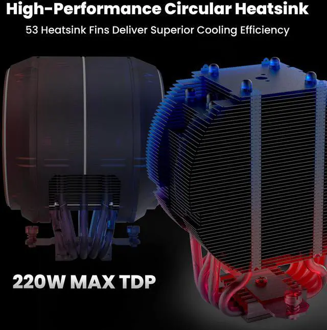 Alt view image 7 of 7 - Zalman ZET5 CPU Cooler, Dual 120mm PWM Fans, 5 Heat Pipes RDTH Technology, AMD AM5/AM4 & Intel LGA1851/1700, Black
