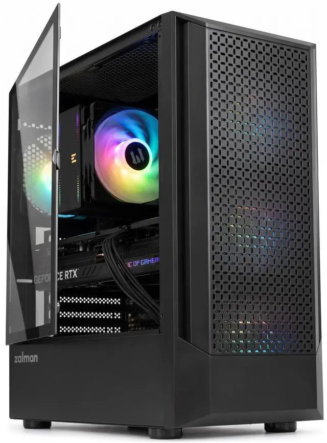 Zalman FIT ATX Mid-Tower RGB Desktop Gaming PC Case, 4 x 120mm ARGB Fans Pre-Installed, Tempered Glass Side Panel, USB 3.0, Supports 325mm GPU & 360mm Radiator, Fits up to 6 x 120mm Fans, Black