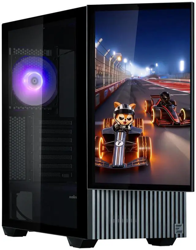 Zalman Z10 DS ATX Mid-Tower Premium Desktop PC Case with Built-in 15.6" Full HD Display Monitor, 3x 120mm Fans, Supports 360mm Radiator, 395mm GPU & Vertical GPU Mount Support