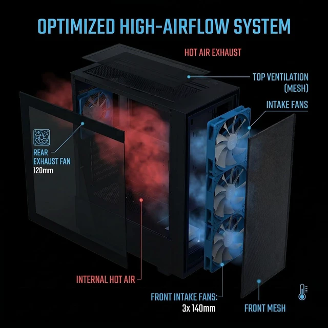 Alt view image 2 of 6 - Zalman Certified Refurbished - S6 ATX High Airflow Mid-Tower RGB Desktop Gaming PC Case, 4 Preinstalled FRGB Fans, USB Type-C 3.2 & USB 3.0, Fits up to 8 Fans, 360mm AIO & 345mm GPU Length, Black