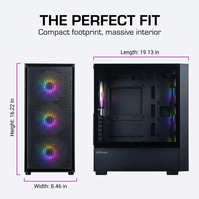 Alt view image 5 of 6 - Zalman Certified Refurbished - S6 ATX High Airflow Mid-Tower RGB Desktop Gaming PC Case, 4 Preinstalled FRGB Fans, USB Type-C 3.2 & USB 3.0, Fits up to 8 Fans, 360mm AIO & 345mm GPU Length, Black