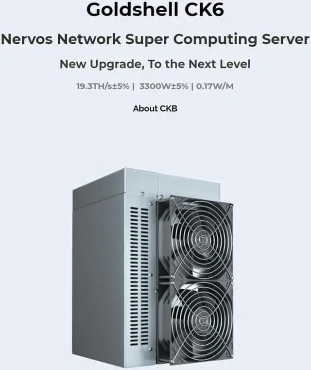 Alt view image 6 of 7 - New Arrival Gold shell CK6 Best Miner For CKB New Upgrade Nervos Network Super Computing Server New Upgrade, 19.3H/s±5% | 3300W±5% | 0.17W/M