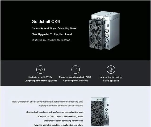 Alt view image 4 of 6 - Goldshell CK6 Nervos Network Super Computing Server New Upgrade, To the Next Level 19.3H/s±5% | 3300W±5% | 0.17W/M