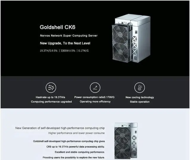 Alt view image 3 of 5 - Goldshell CK6 Nervos Network Super Computing Server New Upgrade, To the Next Level 19.3H/s±5% | 3300W±5% | 0.17W/M