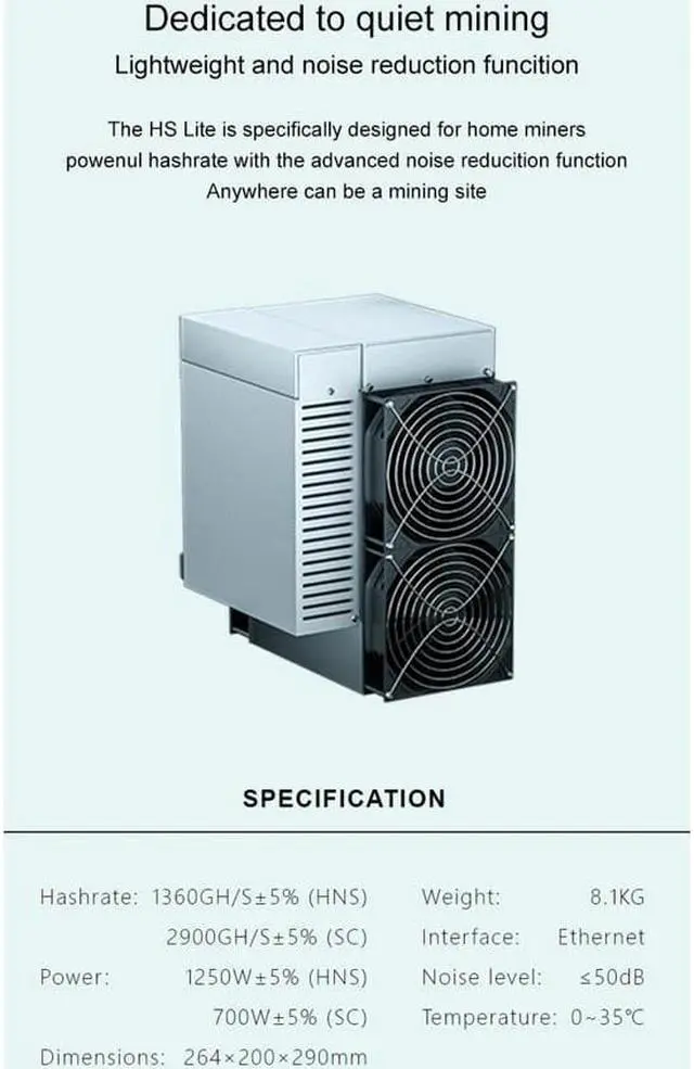 Alt view image 5 of 5 - Goldshell HS-Lite Miner With 1200W Hns: 1360gh/S 750W Sc: 2900gh/S Power Supply Included