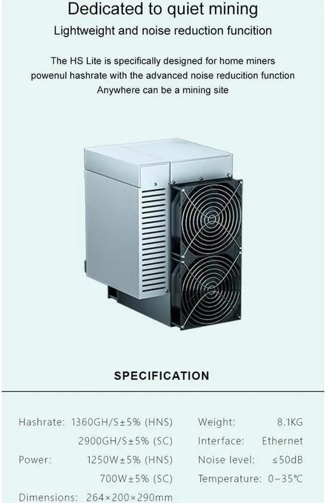 Alt view image 2 of 4 - Goldshell HS-Lite 1360Gh/2900Gh Miner,in Stock HNS SC Mining Machine