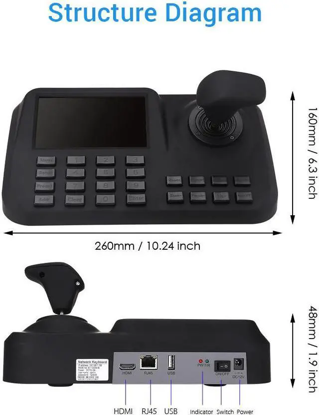 Alt view image 4 of 6 - 5 inch LCD Screen Display ONVIF CCTV IP PTZ Camera Keyboard Controller High Speed PTZ Dome Camera 3D Network Joystick  SP-1009W