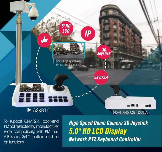 Alt view image 2 of 7 - 5 inch LCD Screen Display ONVIF CCTV IP PTZ Camera Keyboard Controller High Speed PTZ Dome Camera 3D Network Joystick  SP-1009W