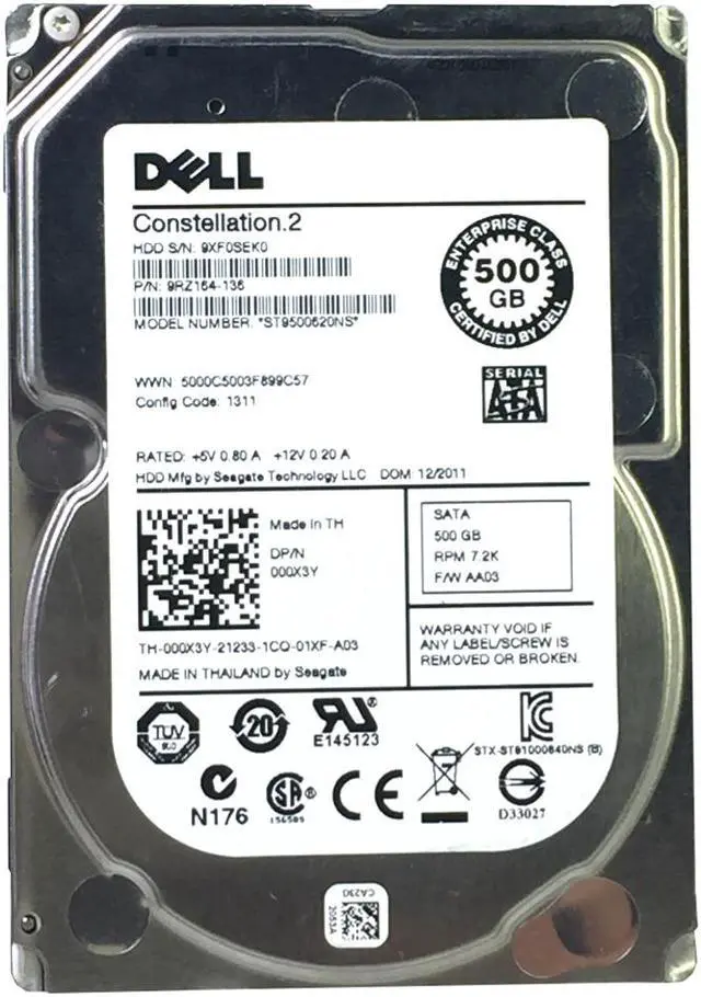 Alt view image 3 of 3 - Dell 500GB 7.2K SATA 2.5" Hard Drive 9500620NS 000X3Y 00X3Y