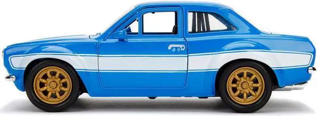 Alt view image 4 of 13 - 1970 brian's ford escort blue with white stripes fast & furious movie 1/24 diecast model car by jada 99572