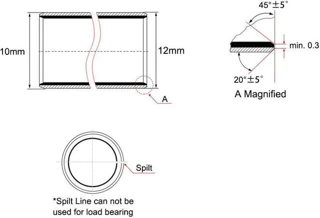 Alt view image 3 of 3 - Sleeve (Plain) Bearings, 10mm Bore x 12mm OD x 20mm Length Wrapped Oilless Bushings (Pack of 10)