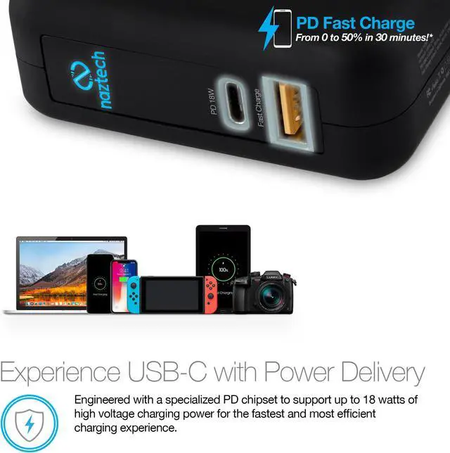 Alt view image 4 of 6 - Naztech 18W USB-C PD + Adaptive Fast Wall Charger