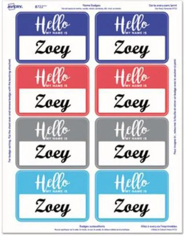 Main image of Avery 08722 Flexible Adhesive Name Badge Labels, 3 3/8" x 2 1/3", Assorted, 120/PK