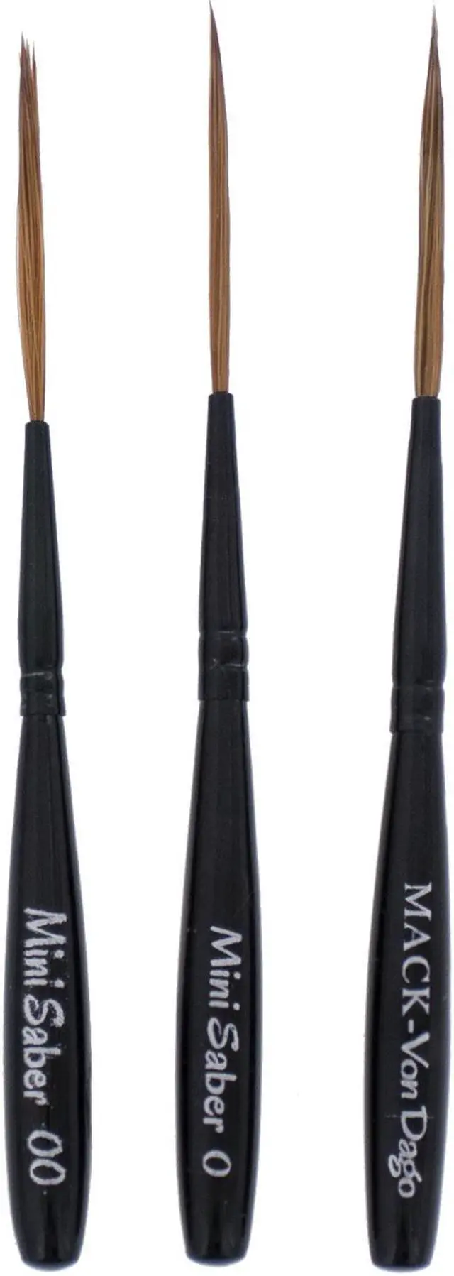 Main image of Andrew Mack Brush AMVD-MS-SET Von Dago Mini Saber Set of 3 Pinstriping Brushes Sizes 00-1