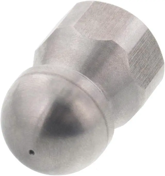 Alt view image 2 of 3 - Erie Tools Button Nose 3/8" Drain Cleaning Nozzle 5.5 Orifice 5500 PSI Stainless Steel for Sewer Pipe Water Jetter