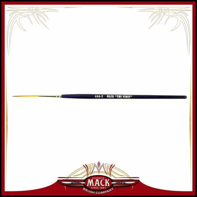 Main image of Andrew Mack The Virus Scrolling Script Pinstriping Brush Size 2 Series 444 with Specially Blended Golden Taklon, 1-3/16"