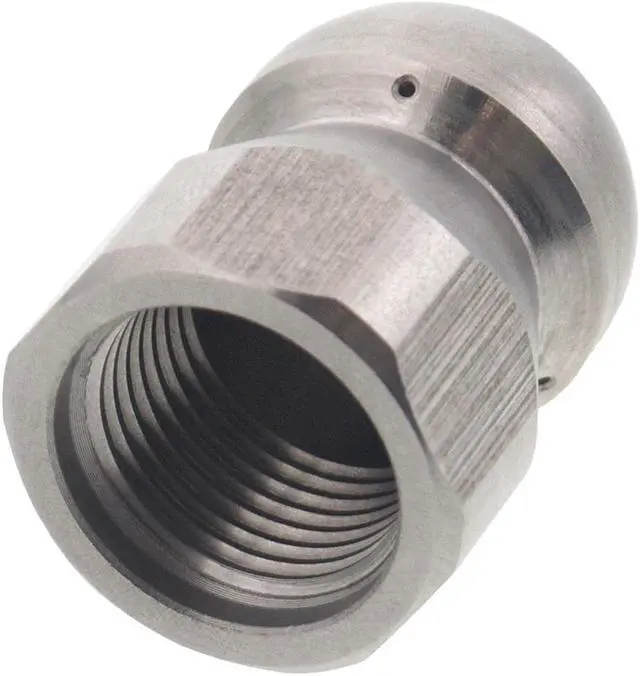 Alt view image 3 of 3 - Erie Tools Button Nose 3/8" Drain Cleaning Nozzle 5.0 Orifice 5500 PSI Stainless Steel for Sewer Pipe Water Jetter