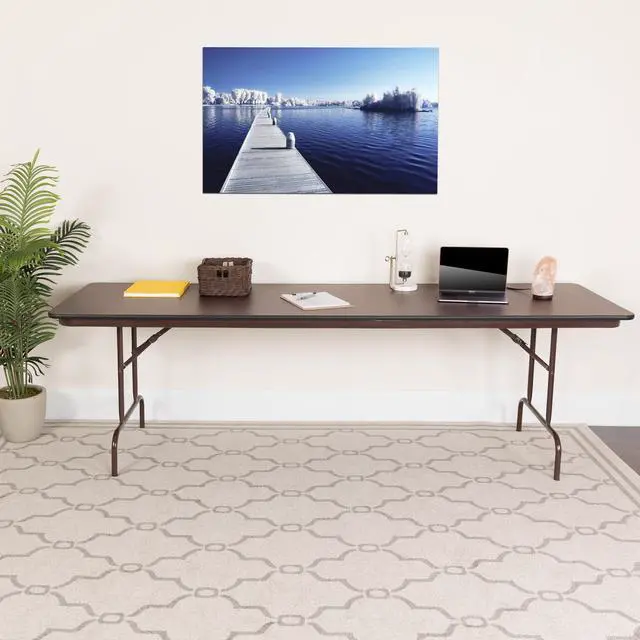 Alt view image 3 of 20 - 30'' x 96'' Rectangular High Pressure Mahogany Laminate Folding Banquet Table