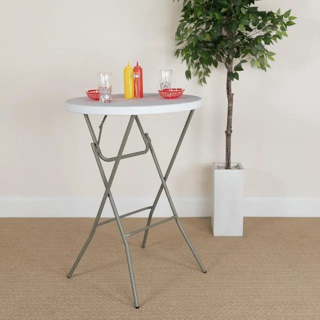 Alt view image 2 of 19 - 32'' Round Granite White Plastic Bar Height Folding Table