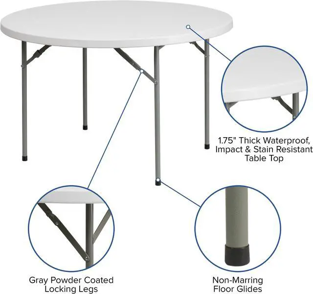 Alt view image 4 of 13 - 48'' Round Granite White Plastic Folding Table