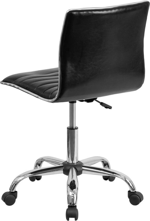 Low Back Designer Armless Black Ribbed Swivel Task Office Chair