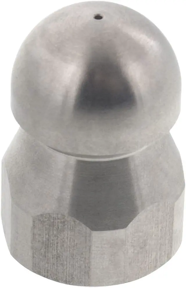 Main image of Erie Tools Button Nose 3/8" Drain Cleaning Nozzle 8.0 Orifice 5500 PSI Stainless Steel for Sewer Pipe Water Jetter