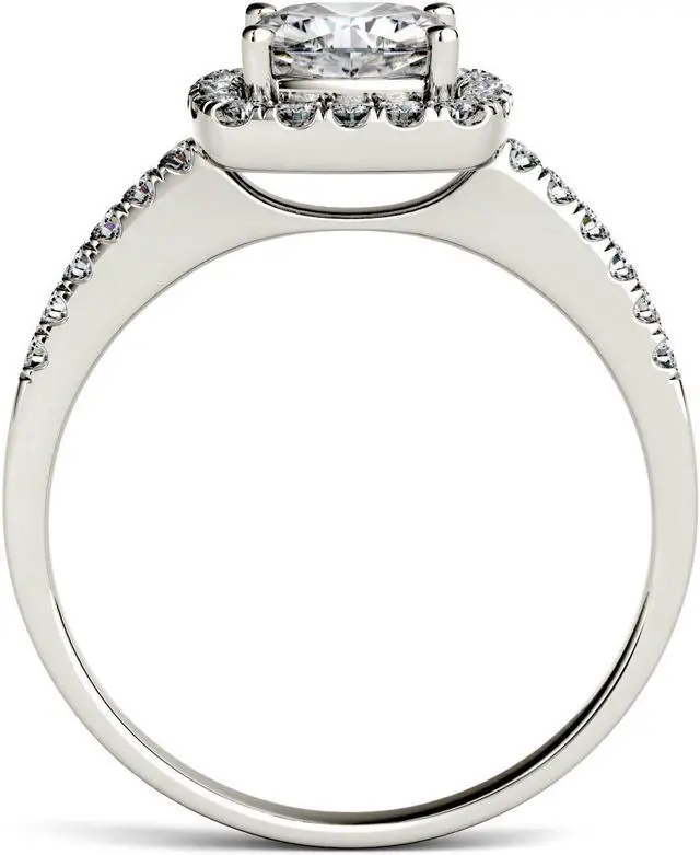 Alt view image 3 of 9 - 14K White Gold Moissanite by Charles & Colvard 6mm Cushion Engagement Ring-size 5 1.40cttw DEW