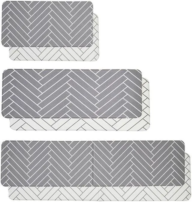 Alt view image 4 of 7 - Double-Sided Non-toxic PVC Premium Kitchen Mat, Cushioned, Waterproof, Non-Slip, easy to clean (White and Gray) (X Large)