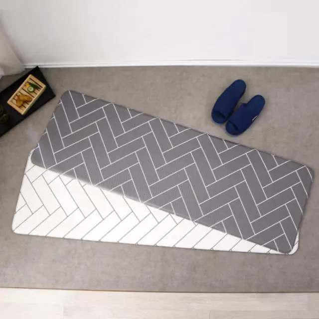 Alt view image 3 of 7 - Double-Sided Non-toxic PVC Premium Kitchen Mat, Cushioned, Waterproof, Non-Slip, easy to clean (White and Gray) (X Large)
