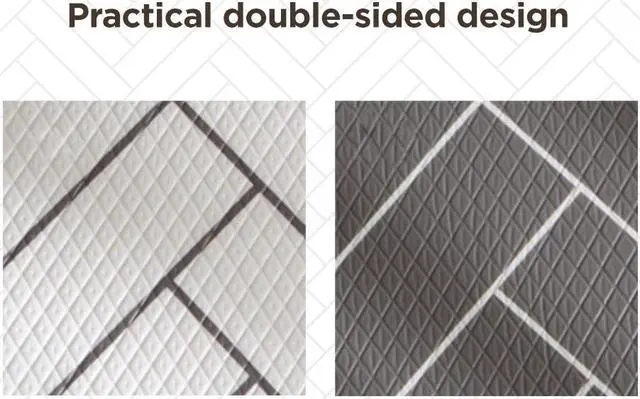 Alt view image 7 of 7 - Double-Sided Non-toxic PVC Premium Kitchen Mat, Cushioned, Waterproof, Non-Slip, easy to clean (White and Gray) (X Large)
