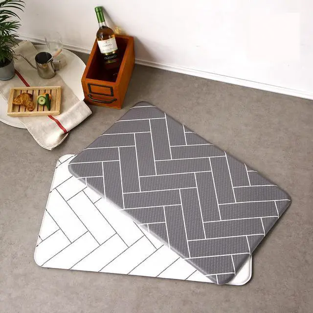 Alt view image 2 of 7 - Double-Sided Non-toxic PVC Premium Kitchen Mat, Cushioned, Waterproof, Non-Slip, easy to clean (White and Gray) (X Large)