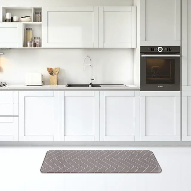 Alt view image 5 of 7 - Double-Sided Non-toxic PVC Premium Kitchen Mat, Cushioned, Waterproof, Non-Slip, easy to clean (White and Gray) (X Large)