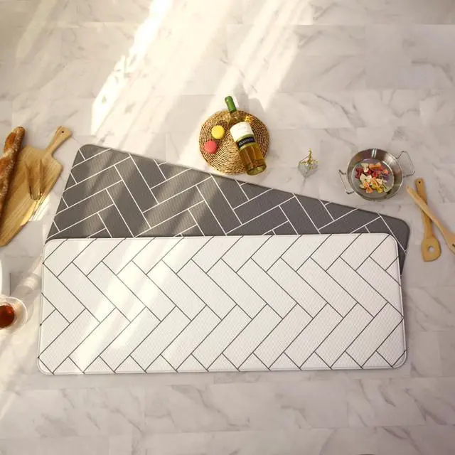 Main image of Double-Sided Non-toxic PVC Premium Kitchen Mat, Cushioned, Waterproof, Non-Slip, easy to clean (White and Gray) (X Large)