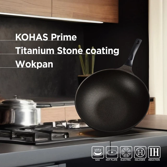Alt view image 2 of 7 - KOHAS Prime Titanium Stone Coating Wok Pan, Black 12.6 inch