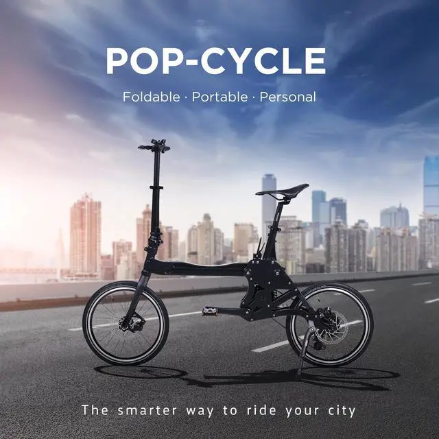 Alt view image 2 of 7 - POP-CYCLE user-customizable electric bicycle featuring a slide-type folding system for enhanced portability and convenience (Black)