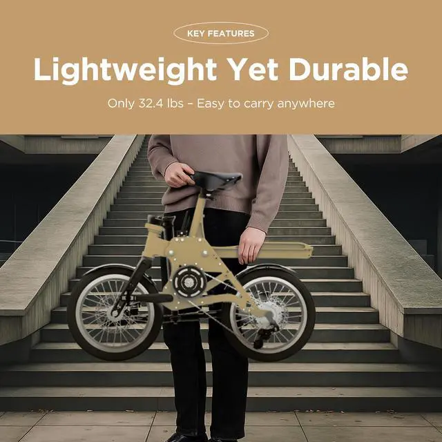 Alt view image 7 of 7 - POP-CYCLE user-customizable electric bicycle featuring a slide-type folding system for enhanced portability and convenience (Khaki)