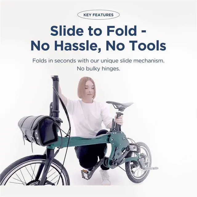 Alt view image 3 of 7 - POP-CYCLE user-customizable electric bicycle featuring a slide-type folding system for enhanced portability and convenience (Khaki)