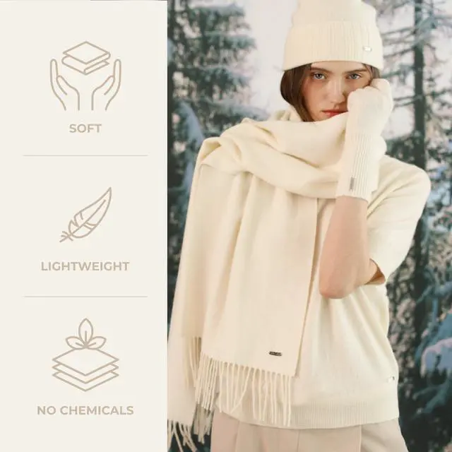Alt view image 3 of 7 - ERKHES CASHMERE MUFFLER CLASSIC LONG Cream