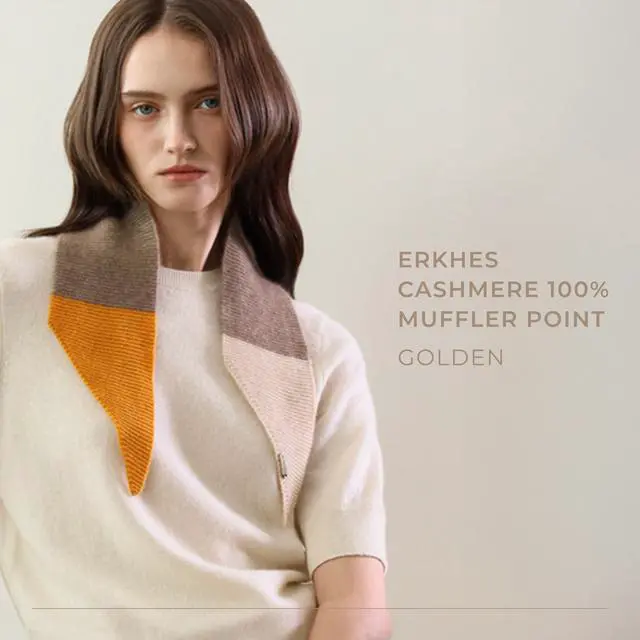 Alt view image 2 of 7 - ERKHES CASHMERE 100% MUFFLER POINT Golden